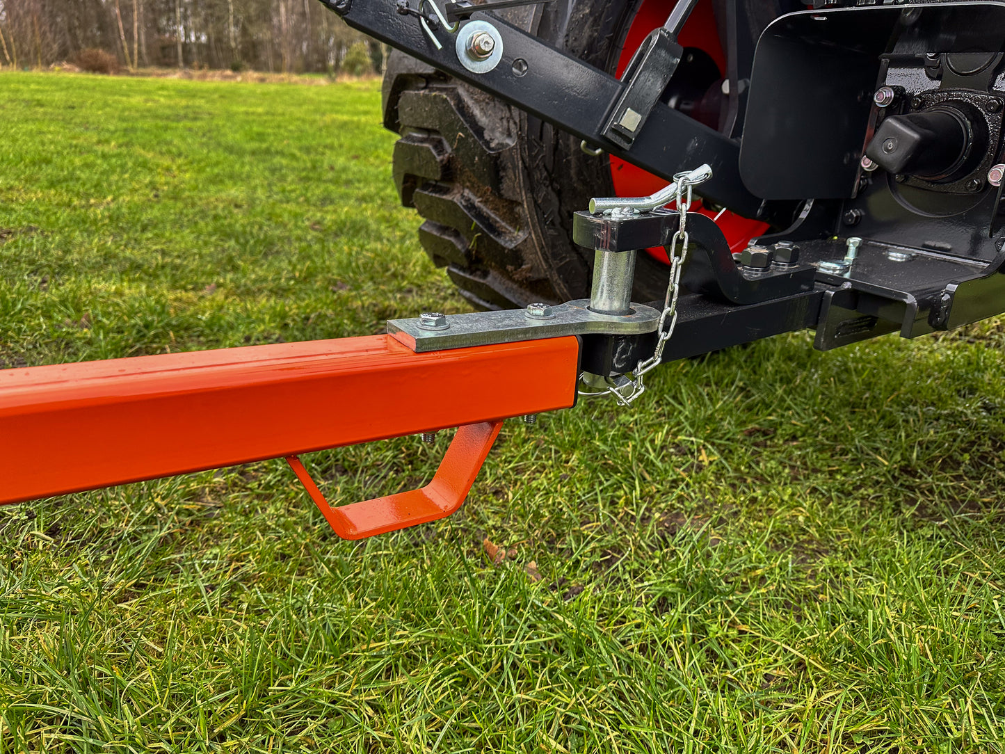Close-up of a FarmMaster tractor land roller