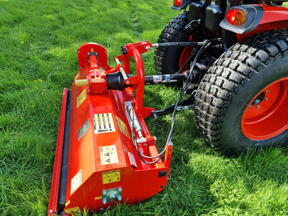 FarmMaster Pro flail mower attached to a tractor on grass
