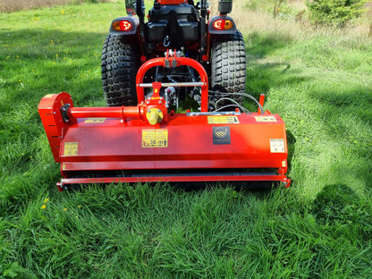 FarmMaster Pro flail mower attached to a tractor on grass