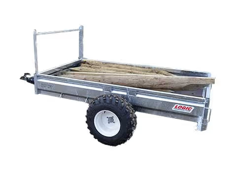 Logic ATV Trailer with wooden planks on a white background