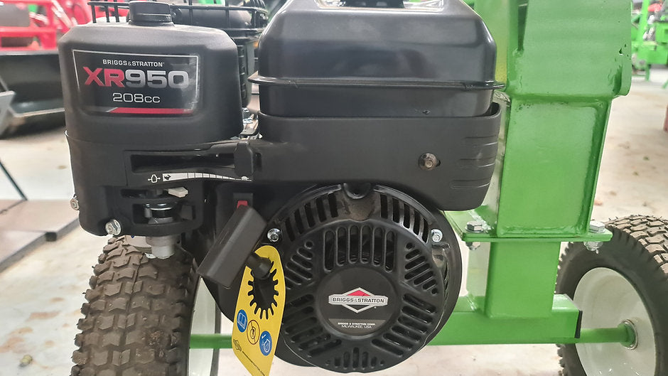 Close-up of a FarmMaster Goliath petrol log splitter