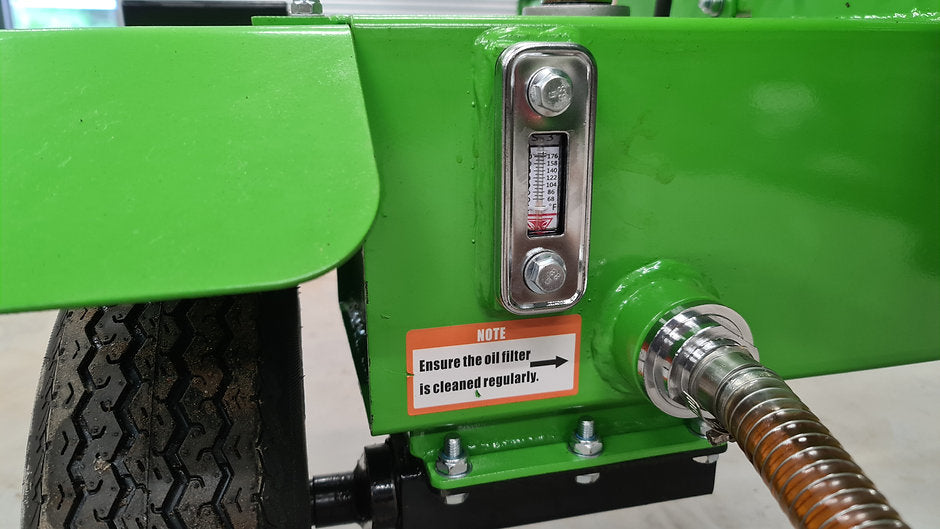 Close-up of a green FarmMaster Goliath log splitter
