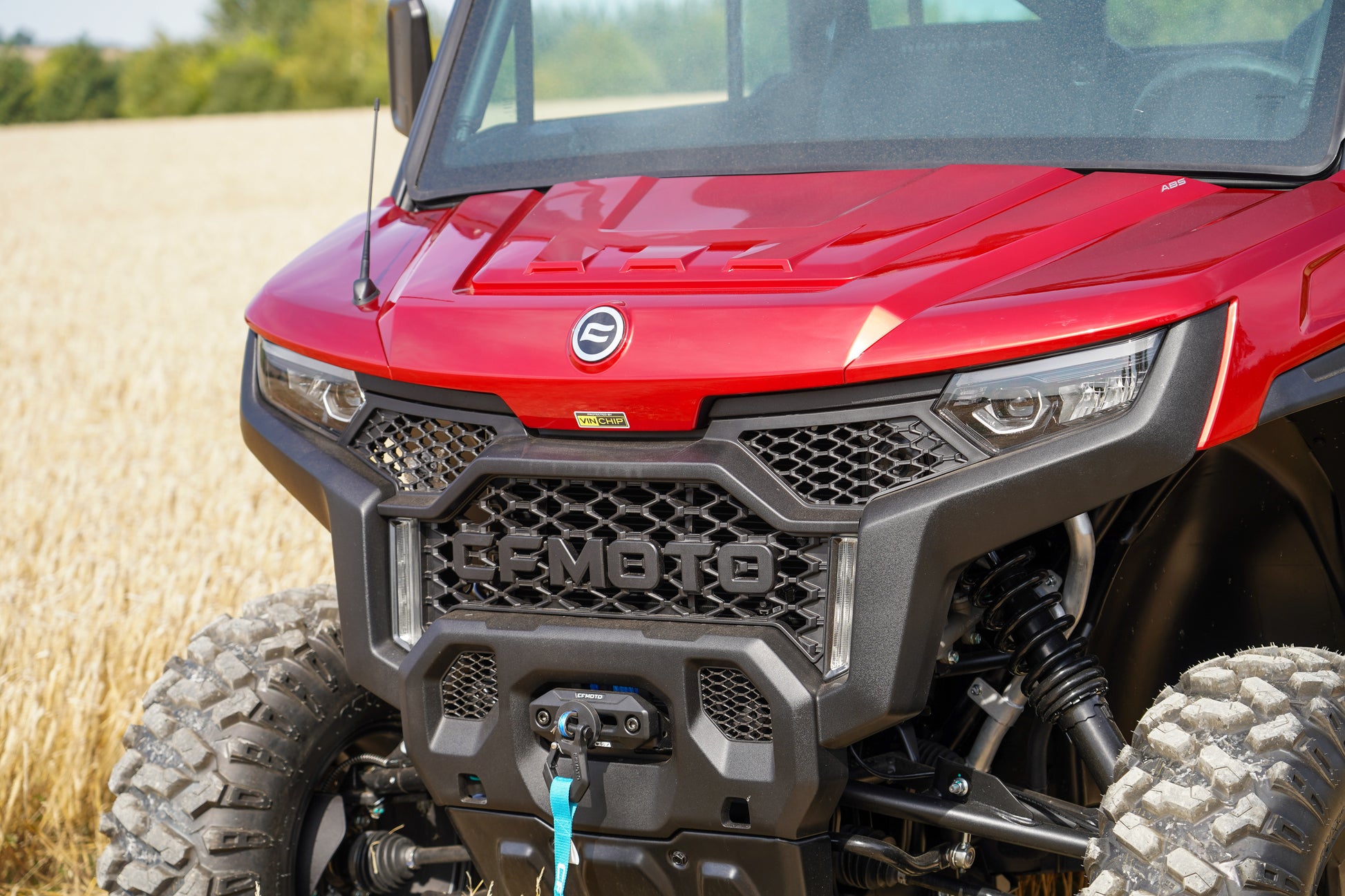 Close up of a CFMOTO U10 Pro in red