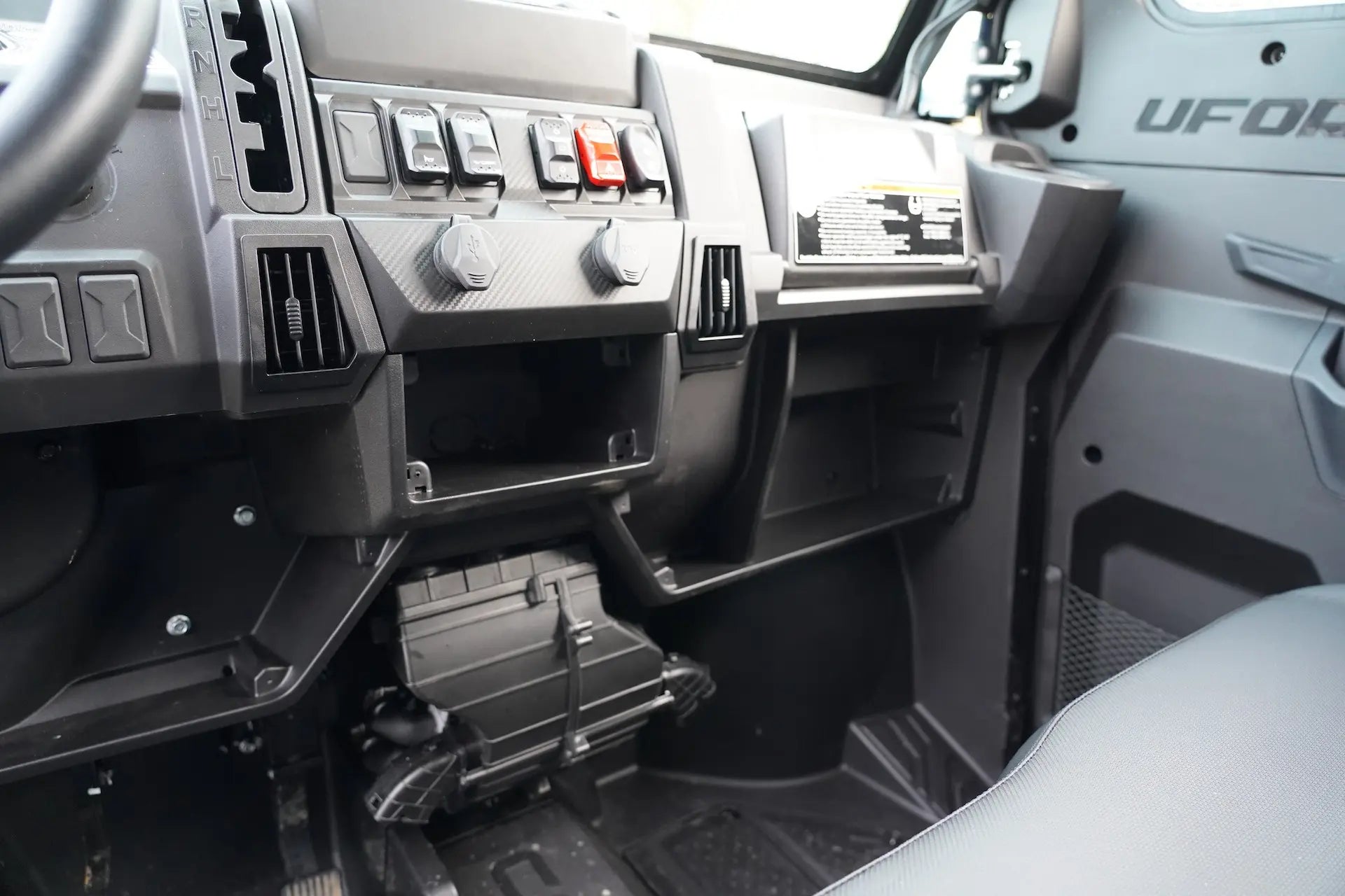Close-up of a CFMOTO UFORCE 600 Highland UTV interior