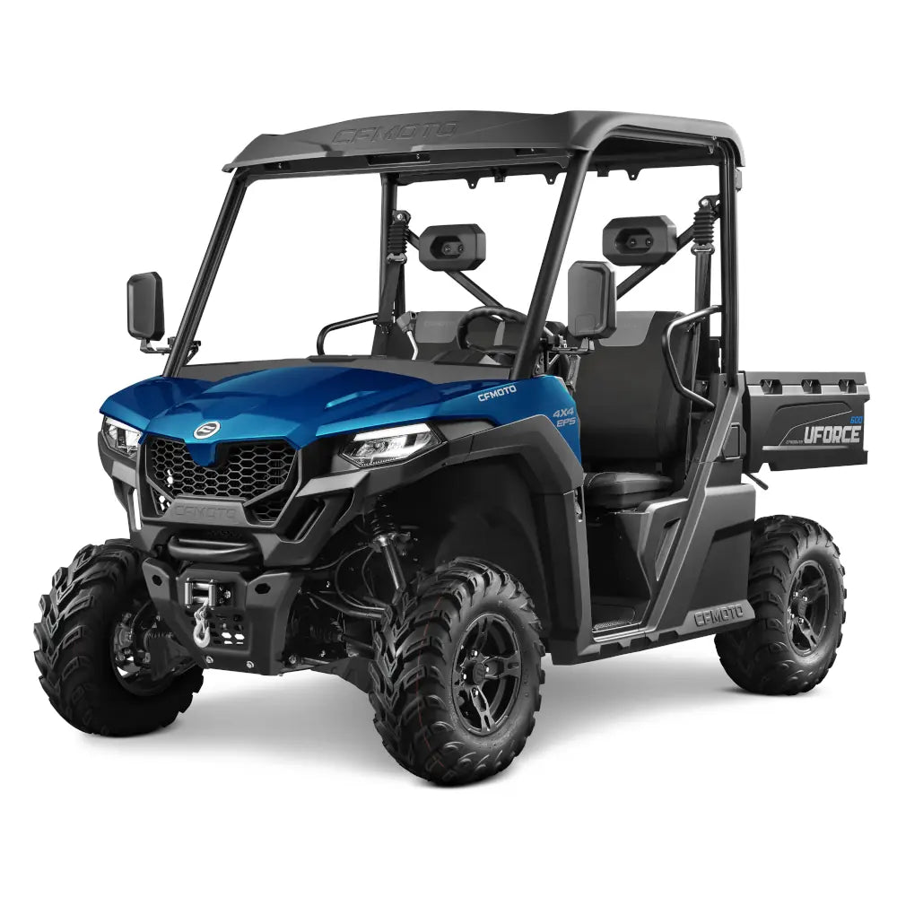 Blue CFMOTO U600 UTV on a white background