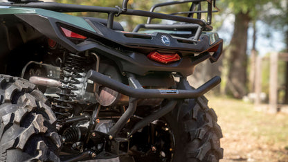 Close-up of a Can-Am ATV with a blurred natural background